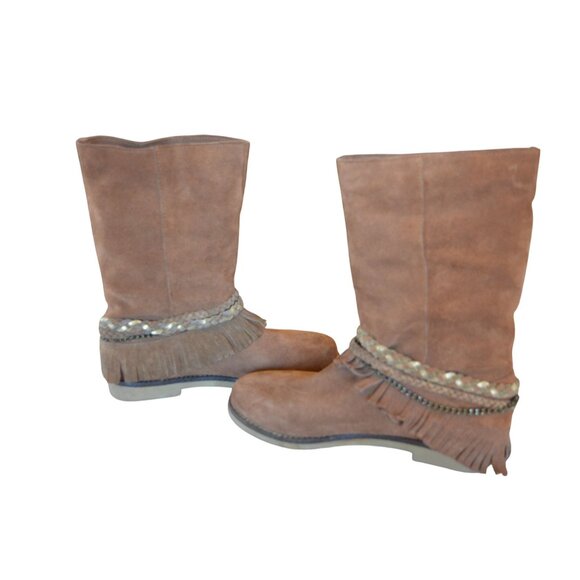 Coolway Brown Suede Boho Western Ankle Boots Women's size 39 8 US Fall Fringe - Picture 5 of 8